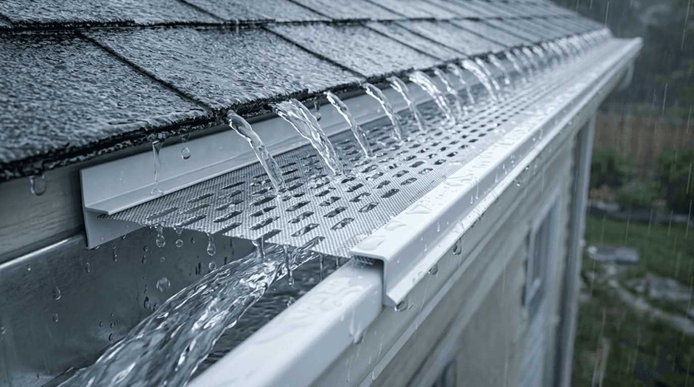 Water flowing through Gutter Grille micro-mesh